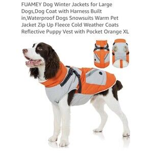 Fuamey Dog Coat Size XL-Orange/Gray Reflective Waterproof Jacket (MSRP $44.99)